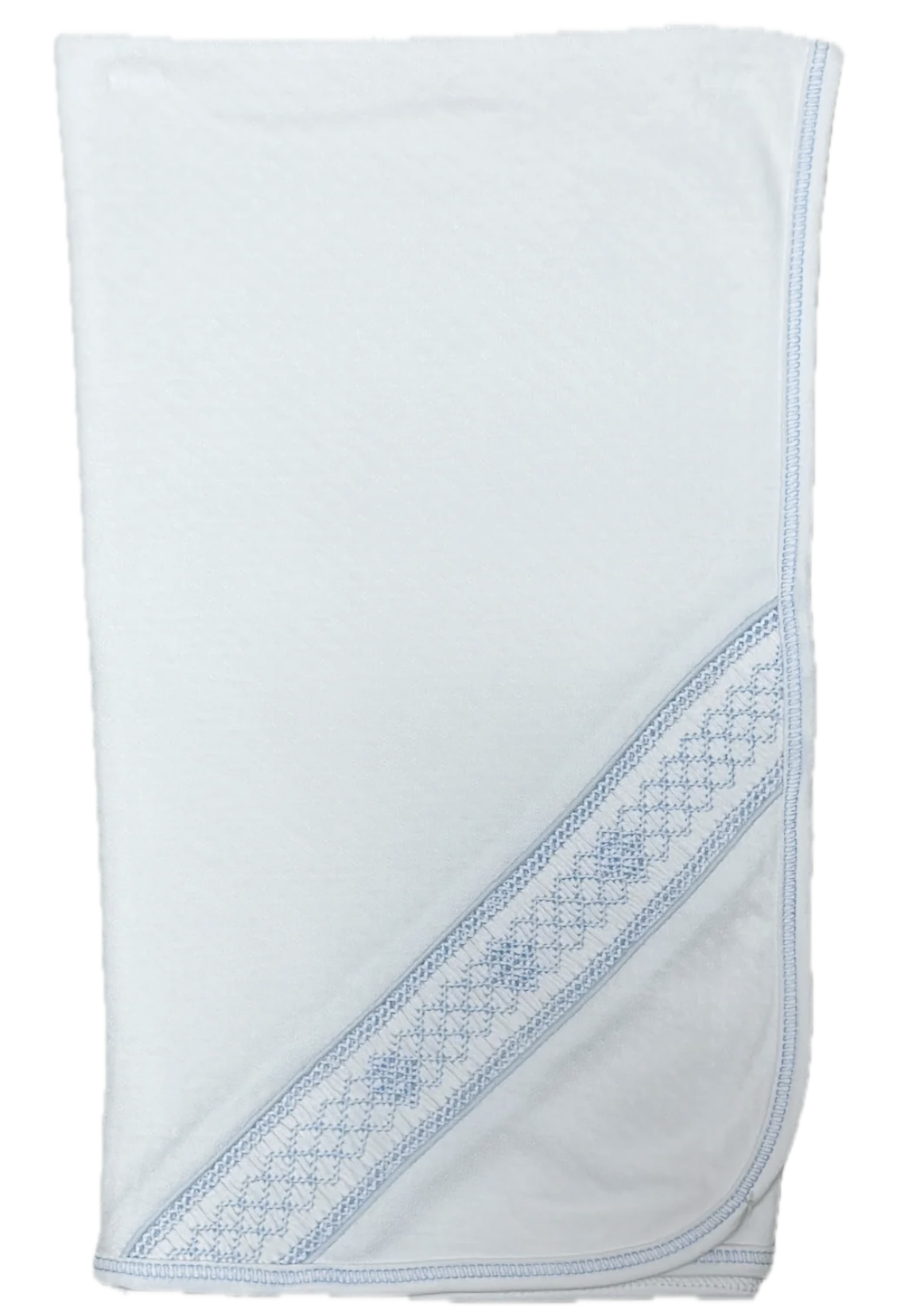 Little Threads White Jacquard Blue Smocked Blanket