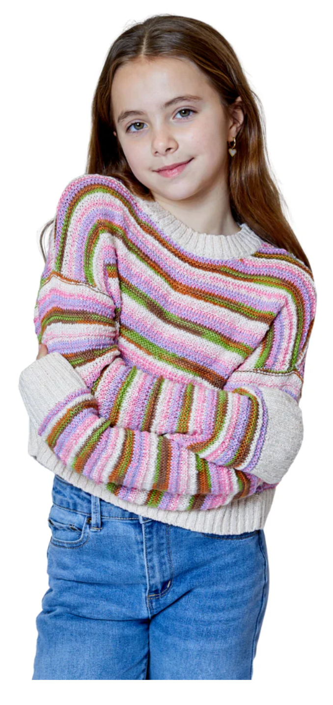 Design History Girls Natural Brown Combo Sweater