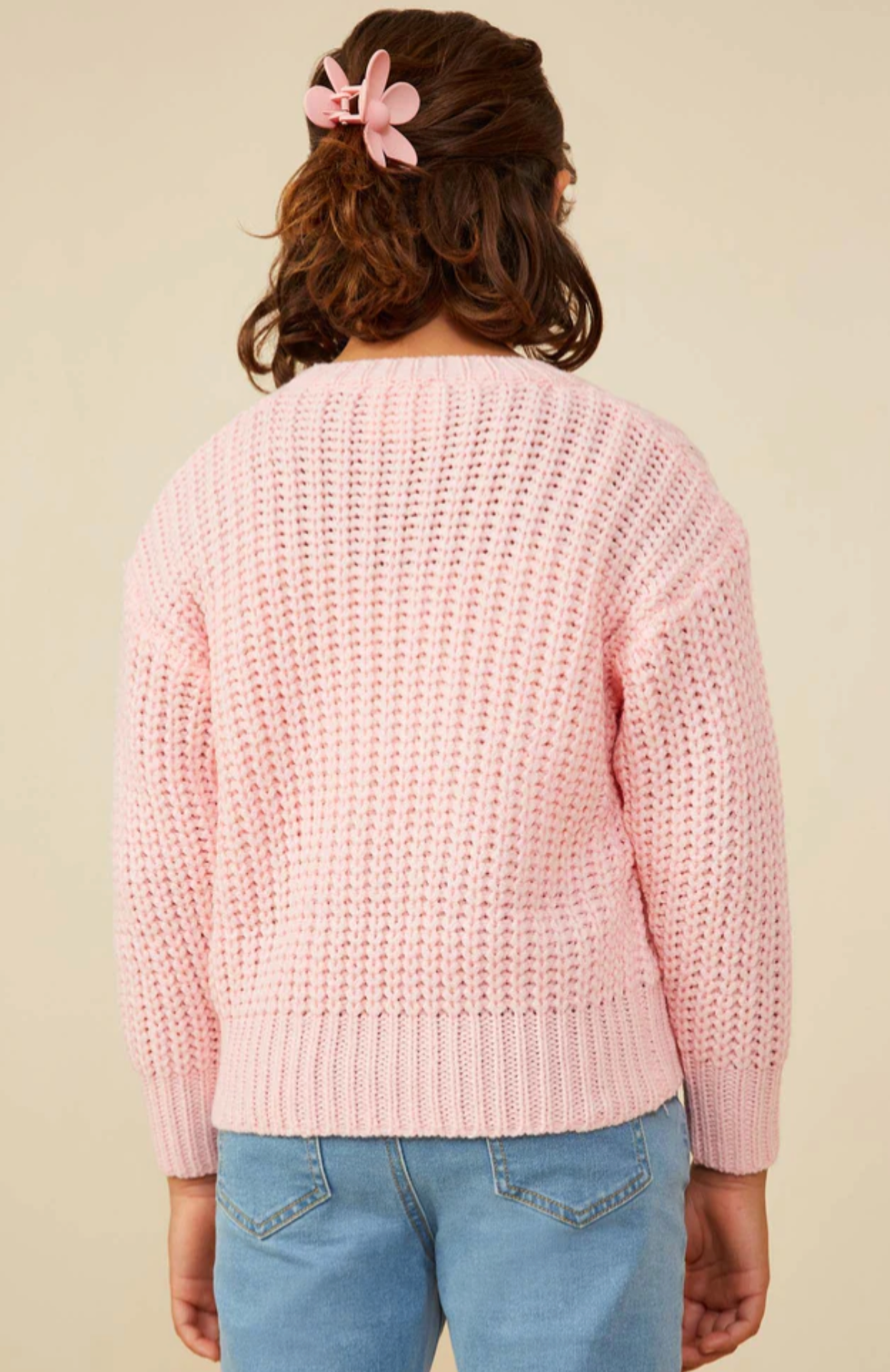 Hayden Girls Low Gauge Bow Detail Pink Sweater