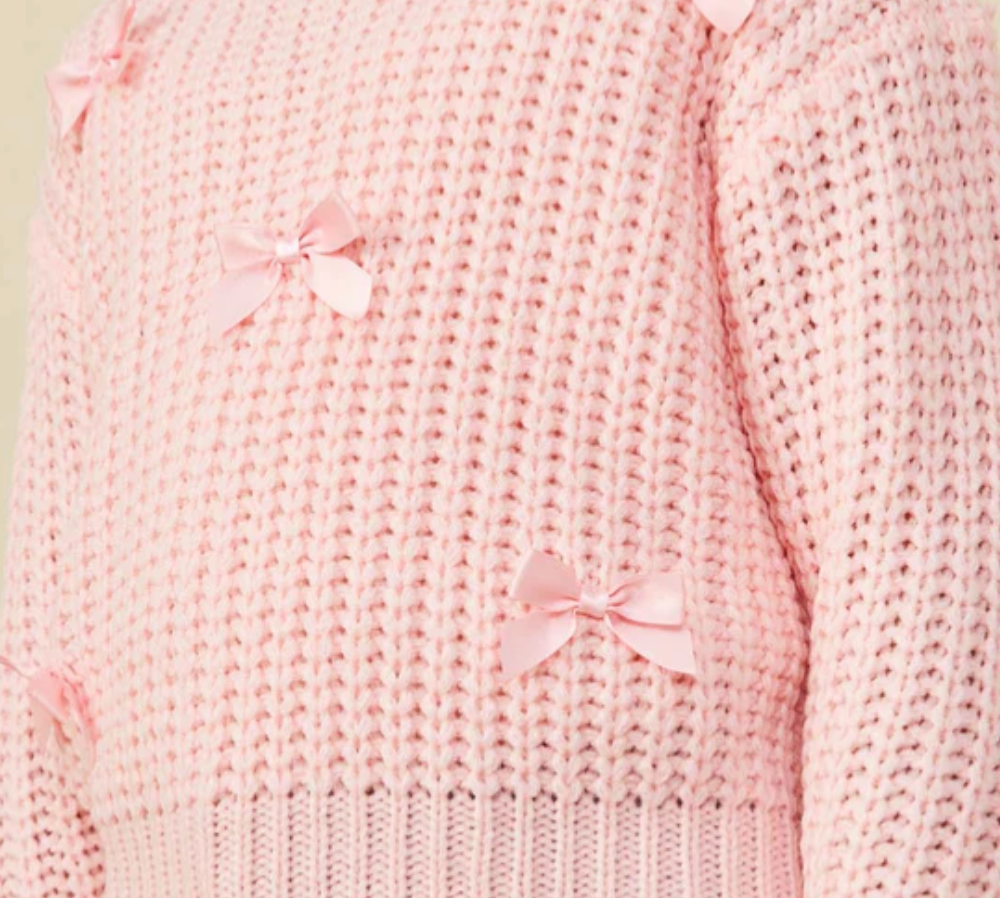 Hayden Girls Low Gauge Bow Detail Pink Sweater