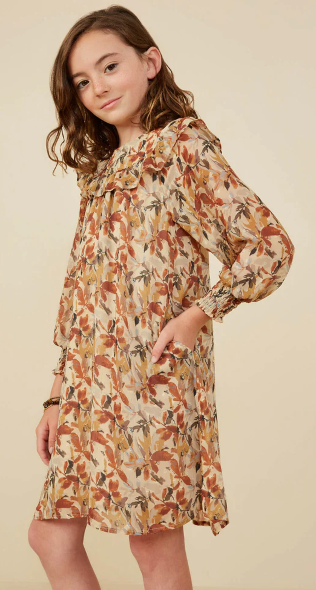 Hayden Girls Ruffle Detail Foliage Print Dress