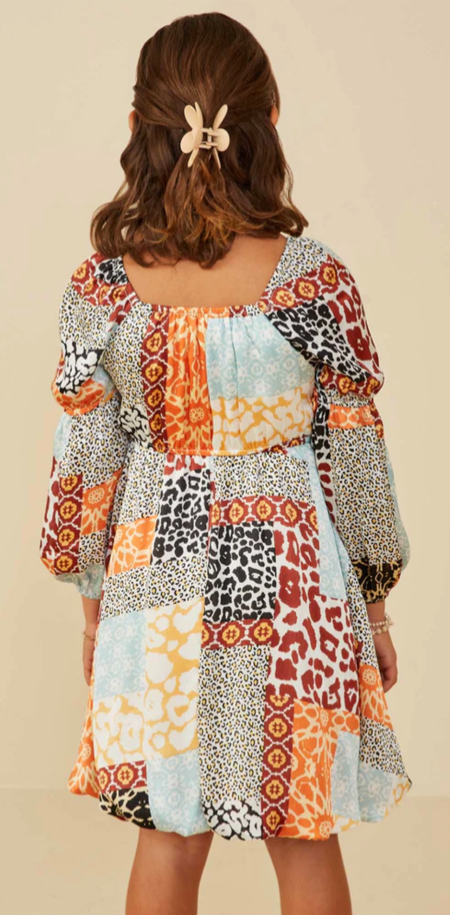 Hayden Girls Quilted Animal Print Peasant Sleeve Dress