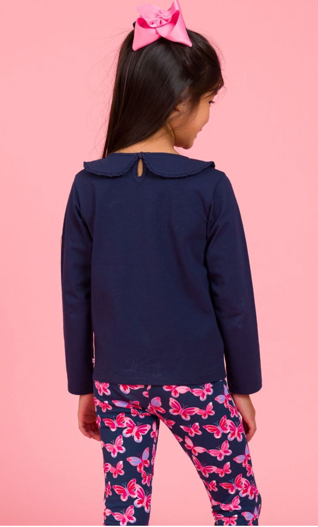 RuffleButts Dark Navy L/S Peter Pan Tee
