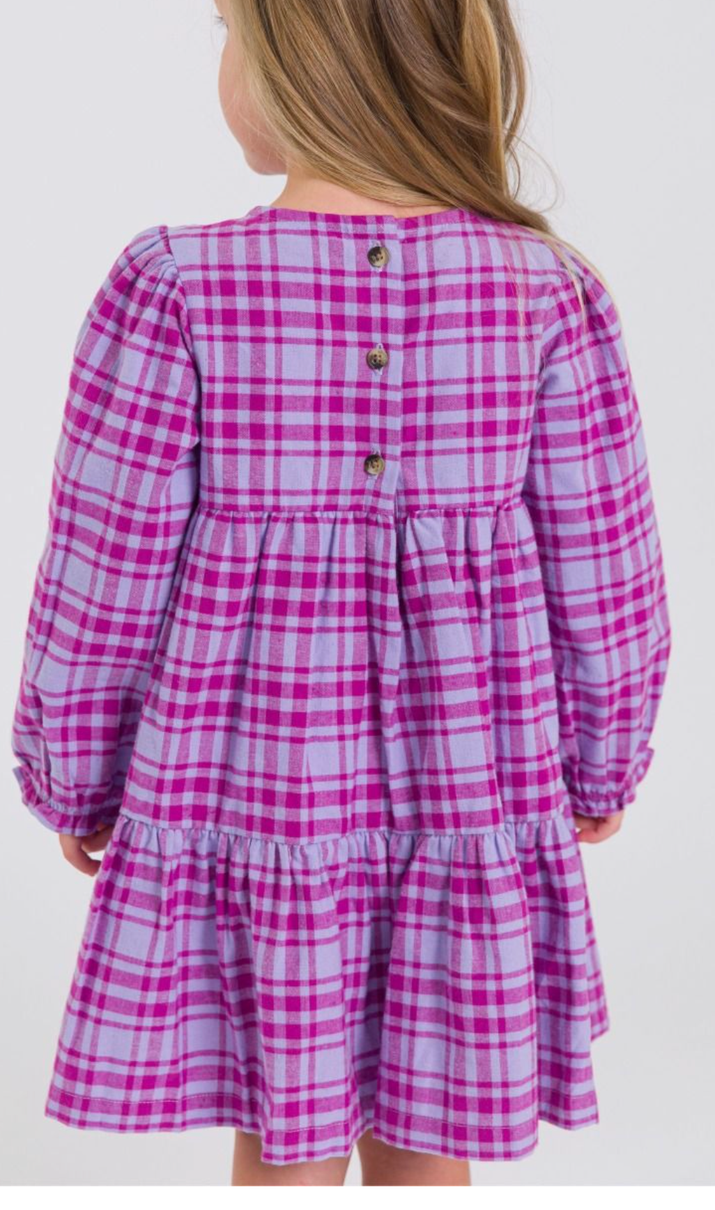 RuffleButts Harper Plaid L/S Tiered Twirl Dress