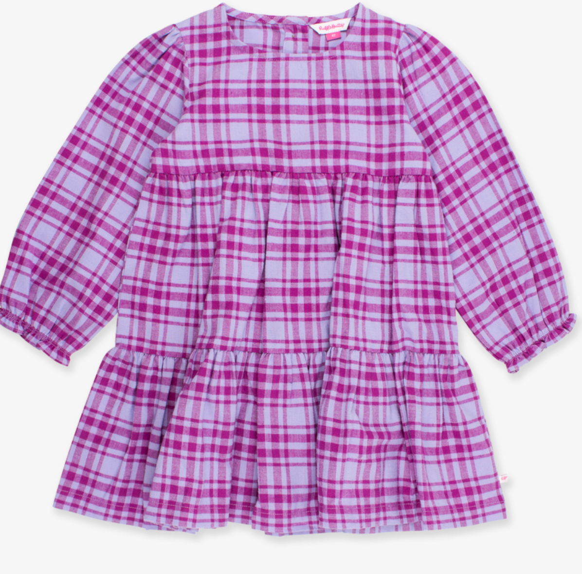 RuffleButts Harper Plaid L/S Tiered Twirl Dress
