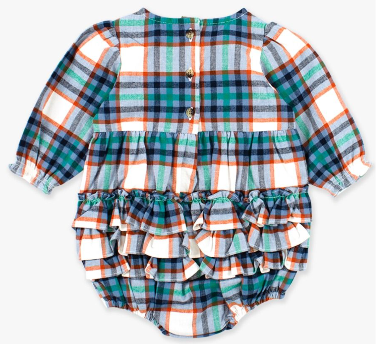 RuffleButts Peyton Plaid L/S Romper