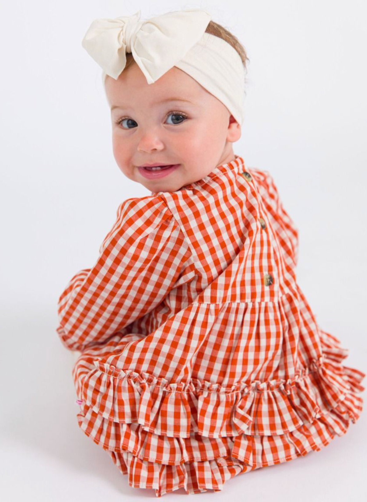 RuffleButts Classic Rust Gingham L/S Bubble