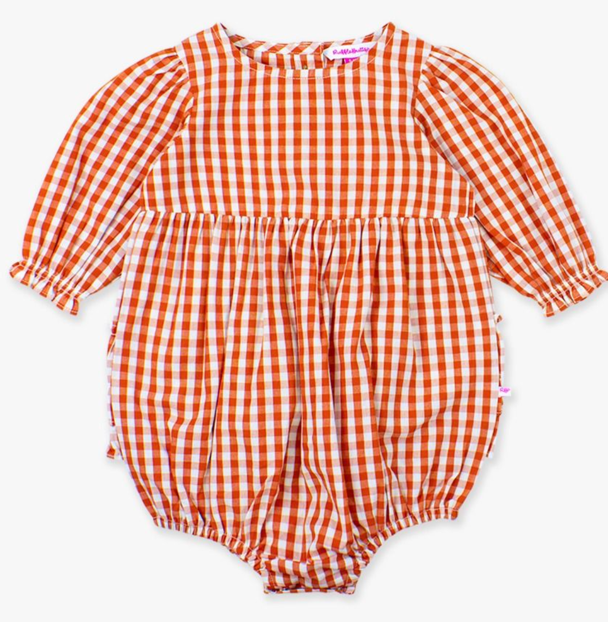 RuffleButts Classic Rust Gingham L/S Bubble
