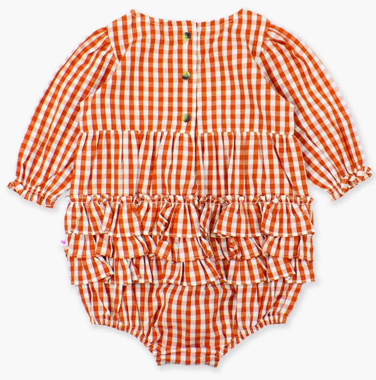 RuffleButts Classic Rust Gingham L/S Bubble