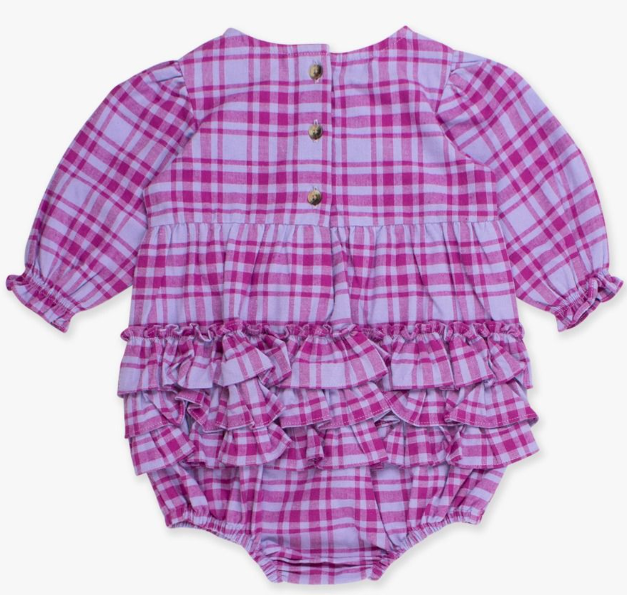RuffleButts Harper Plaid L/S Romper