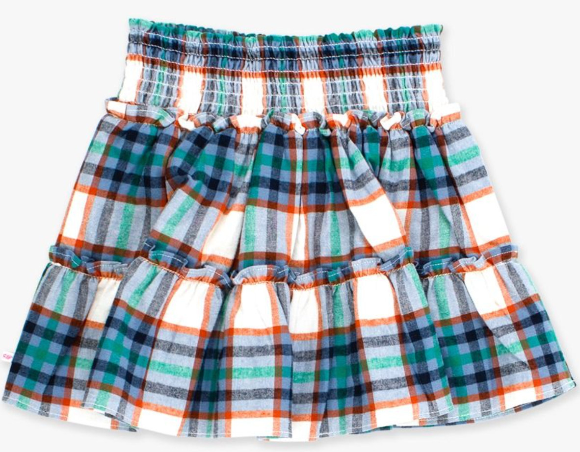 RuffleButts Peyton Plaid Smocked Twirl Skirt