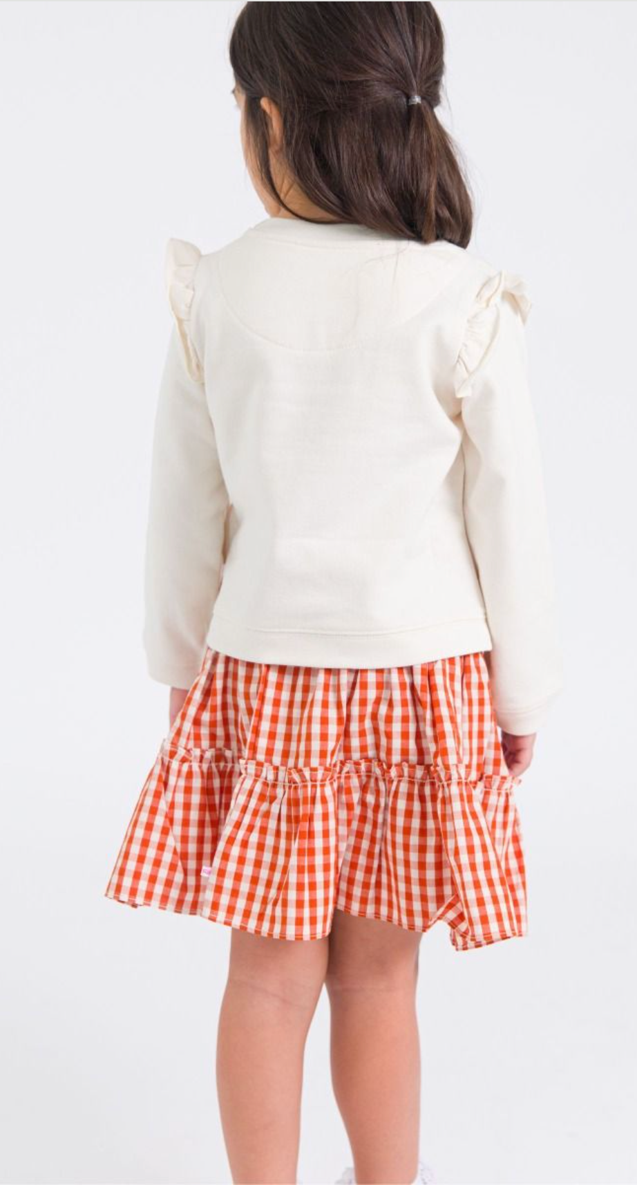 RuffleButts Classic Rust Gingham Smocked Twirl Skirt