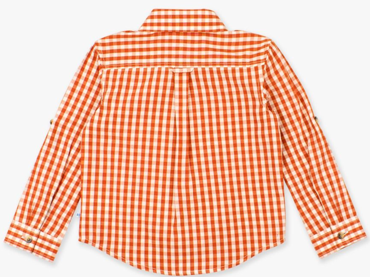 RuffleButts Classic Rust Gingham L/S Button Down