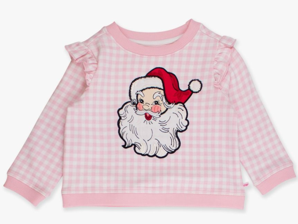 RuffleButts Dear Santa Gingham Sweatshirt