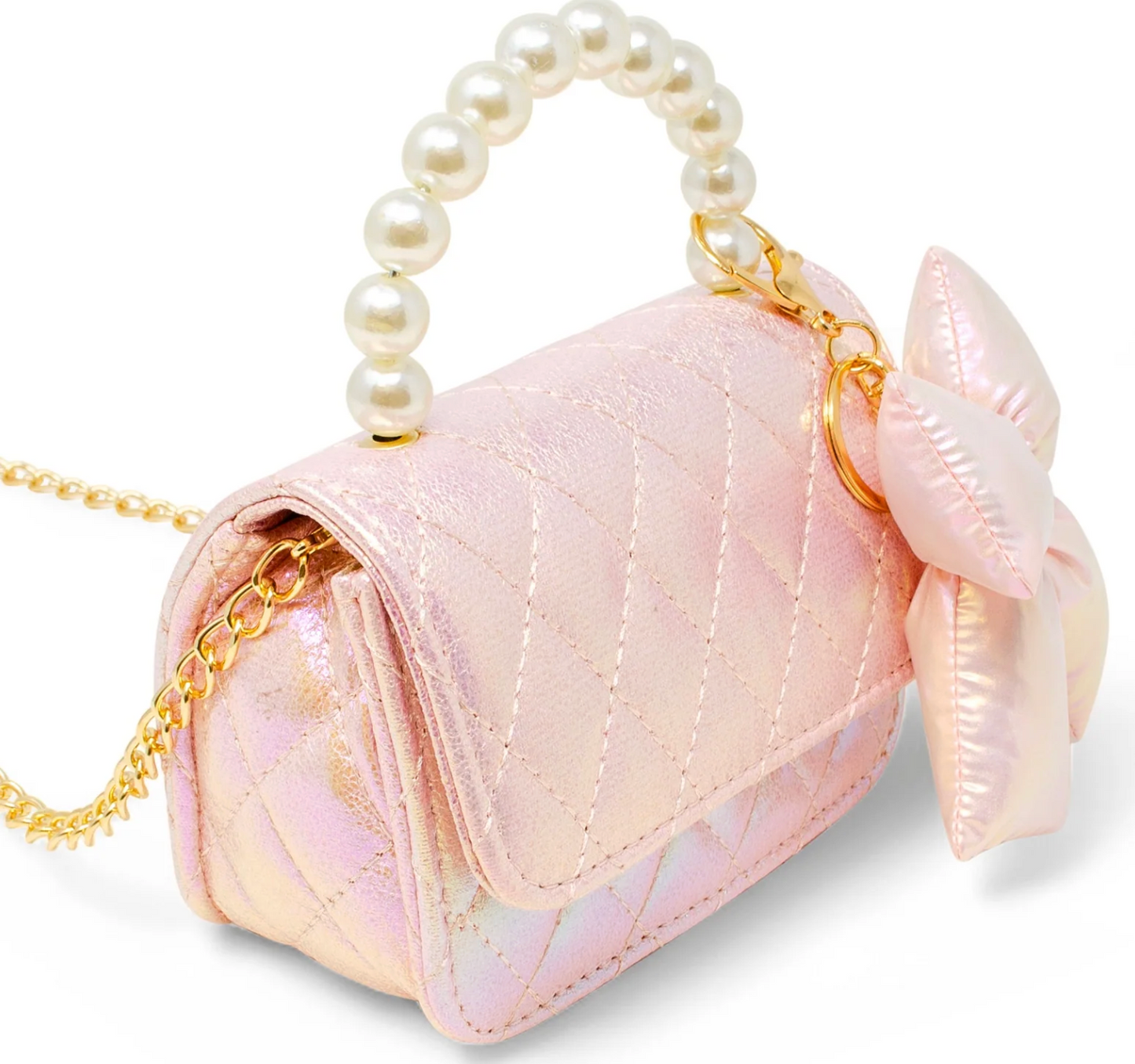 ZOMI GEMS Shiny Quilted Fluffy Bow Handbag