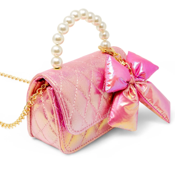 ZOMI GEMS Shiny Quilted Fluffy Bow Handbag