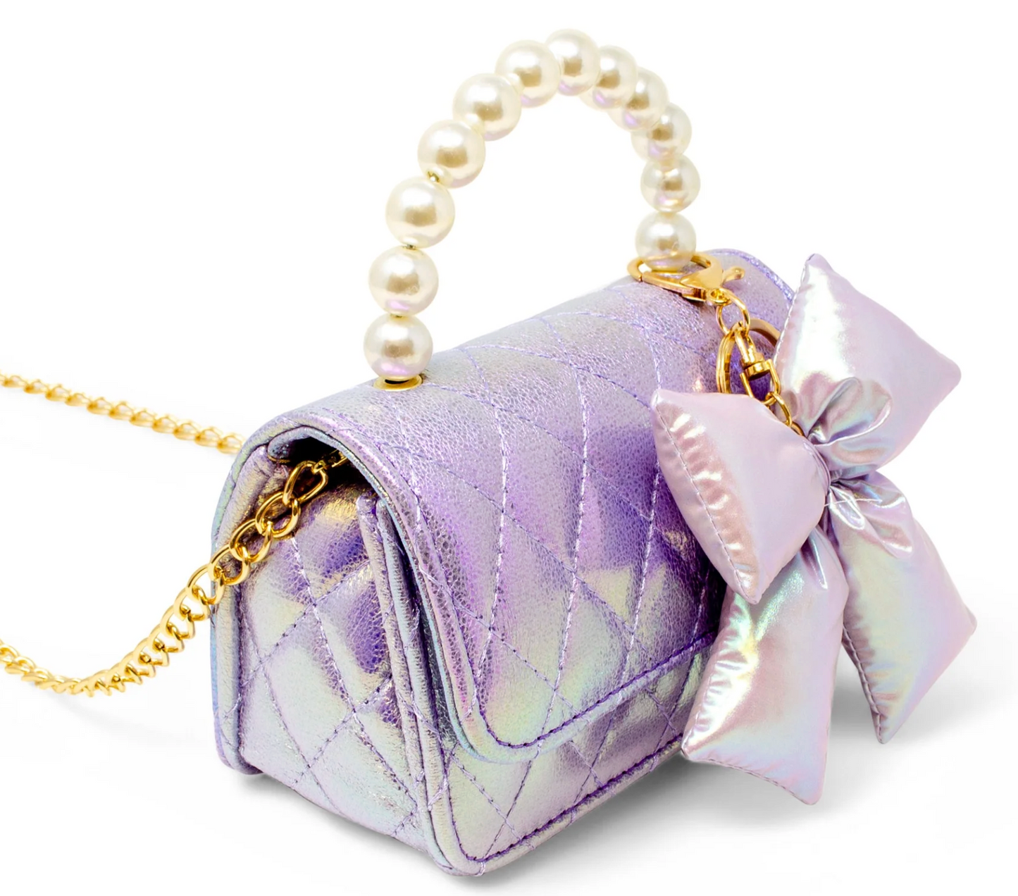 ZOMI GEMS Shiny Quilted Fluffy Bow Handbag