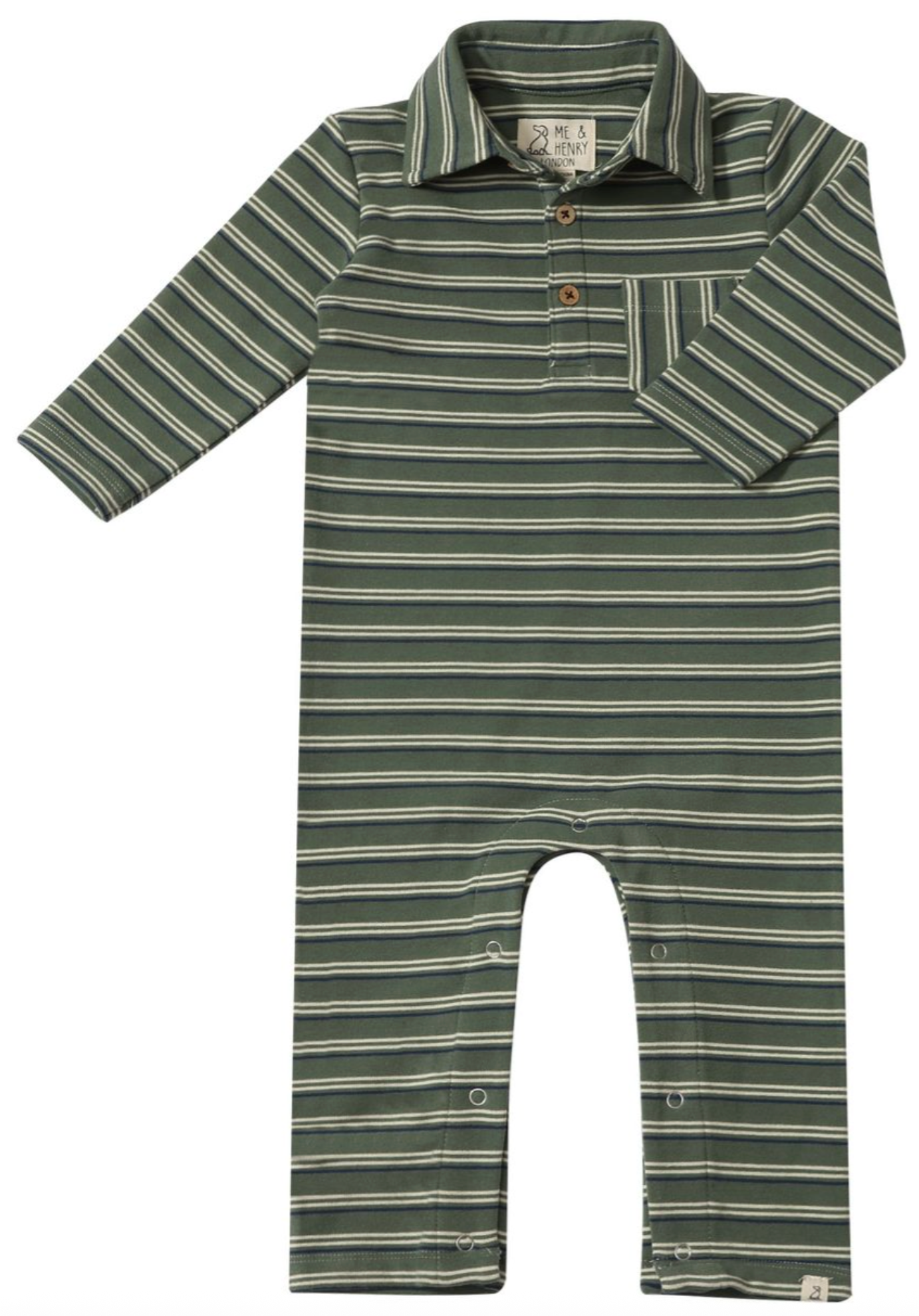 Me & Henry Green Striped Polo Romper