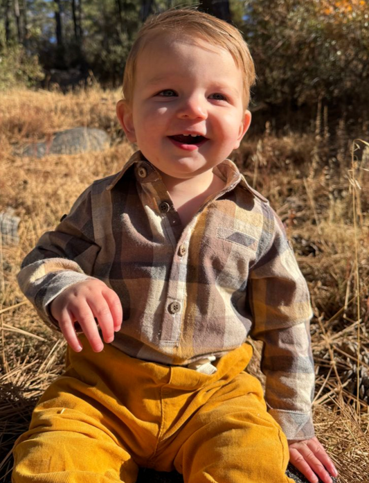 Me & Henry Brown Madras Onesie