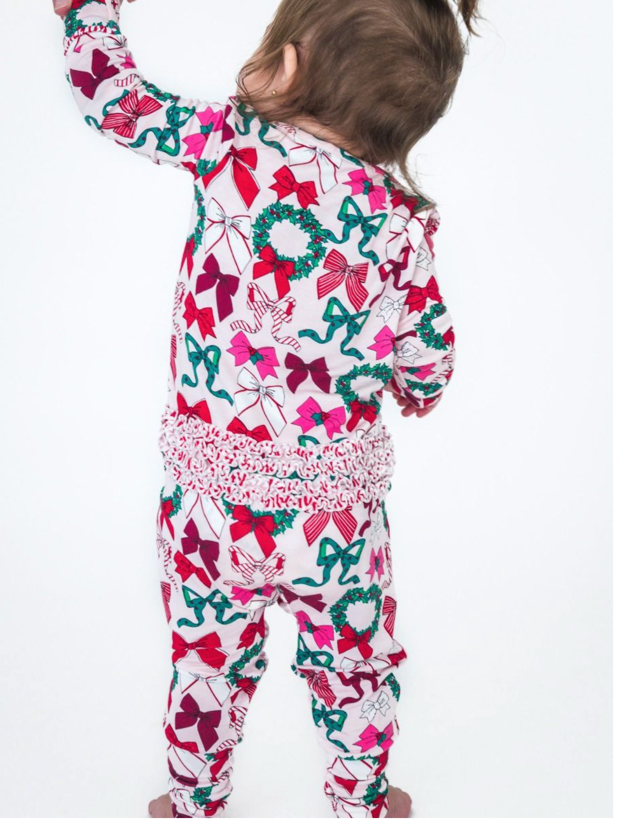 RuffleButts Holly Bows One Piece Ruffle PJ