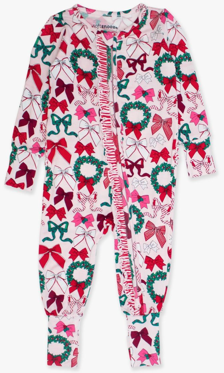 RuffleButts Holly Bows One Piece Ruffle PJ