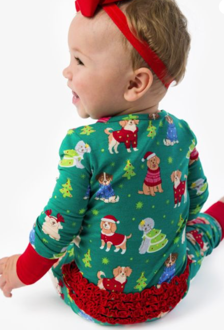 RuffleButts Paw-liday Ruffle One Piece PJ