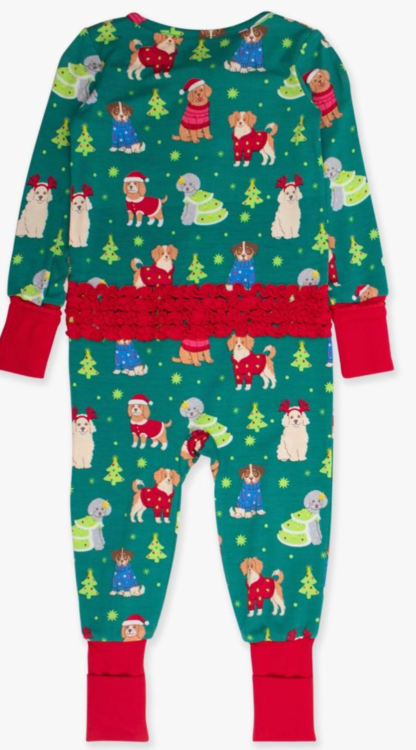 RuffleButts Paw-liday Ruffle One Piece PJ