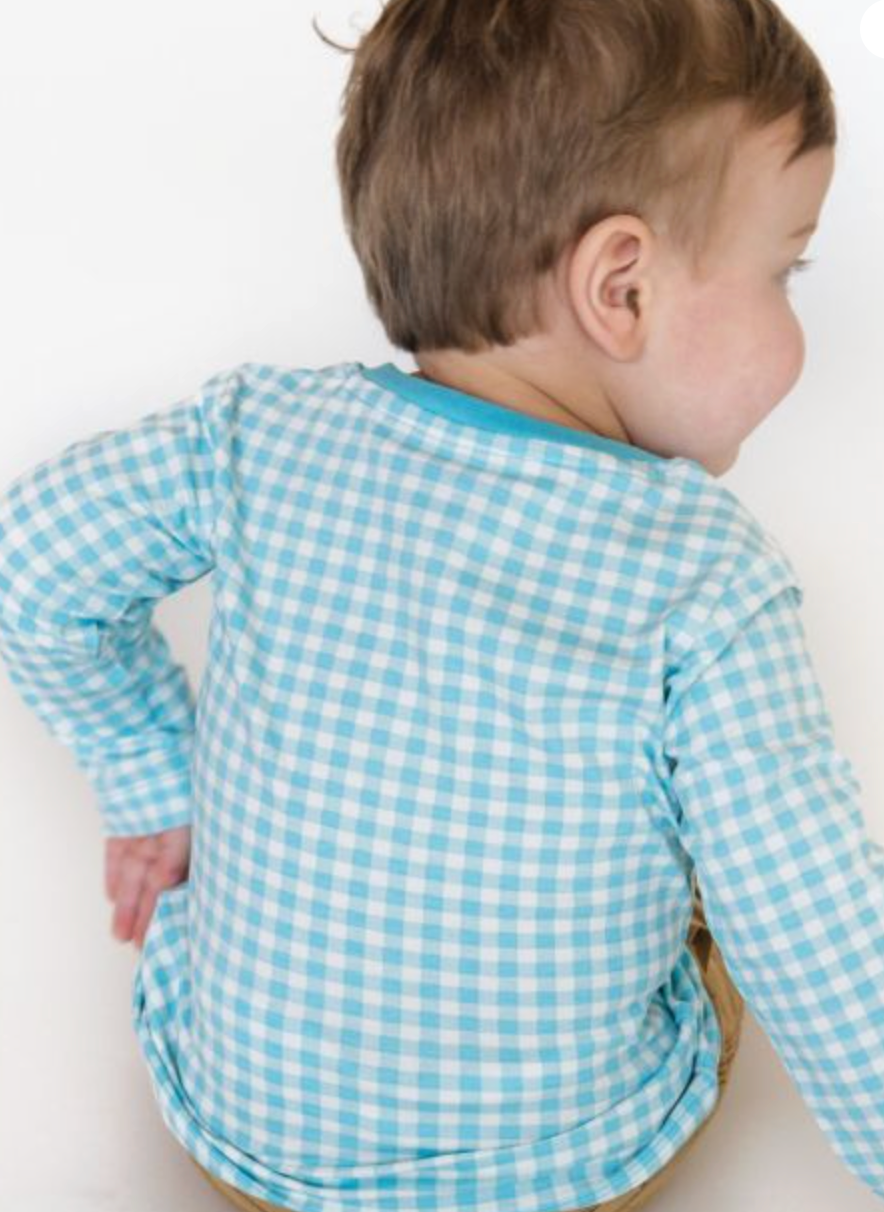 RuffleButts Dear Santa Blue Gingham Henley