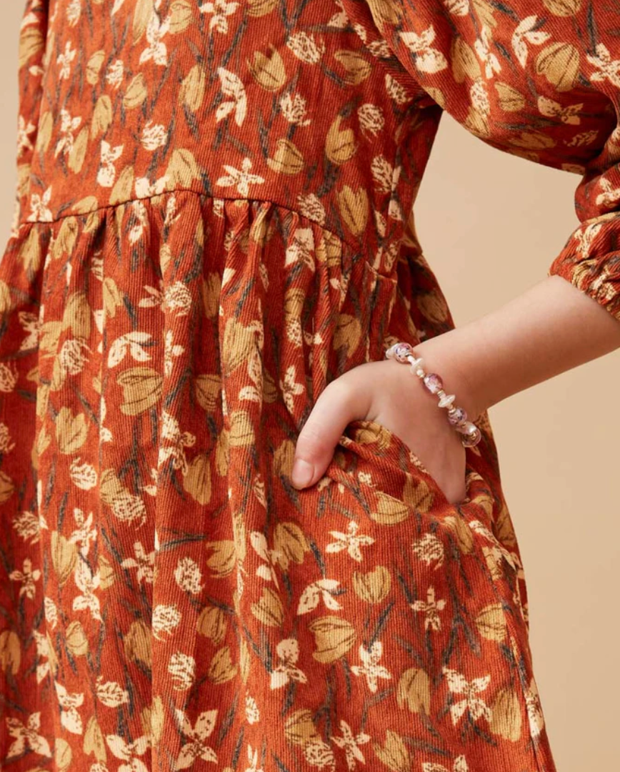 Hayden Girl Floral Corduroy Pleated Sleeve Dress