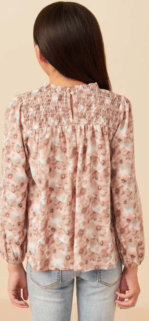 Hayden Girl Floral Smocked L/S Top