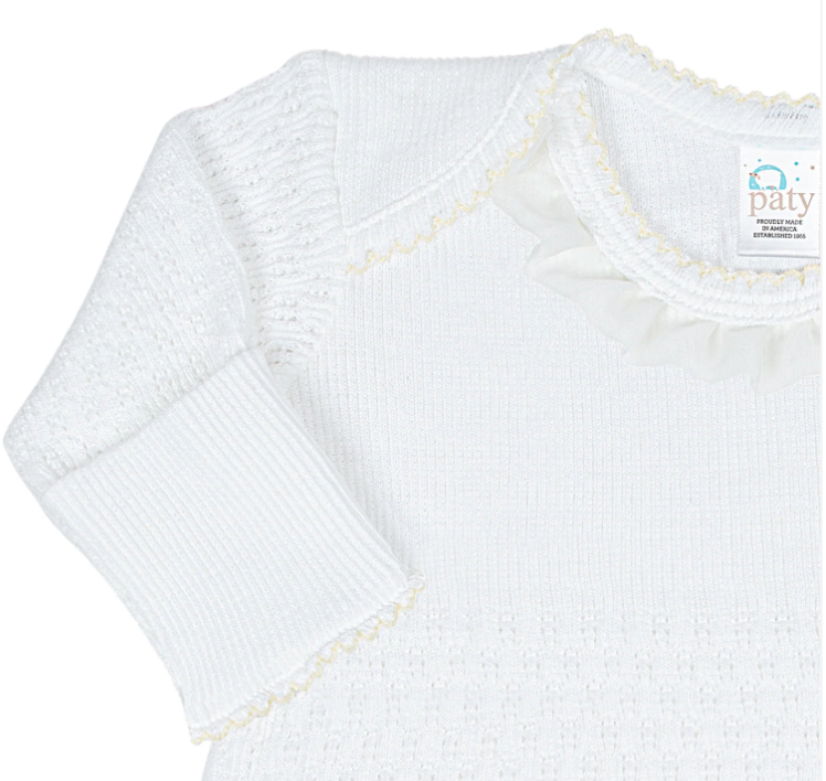 Paty Knit L/S Lap Should Gown w/Chiffon Trim - Ivory