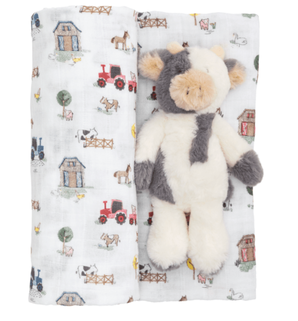 Mud Pie Farm Swaddle & Rattle Set