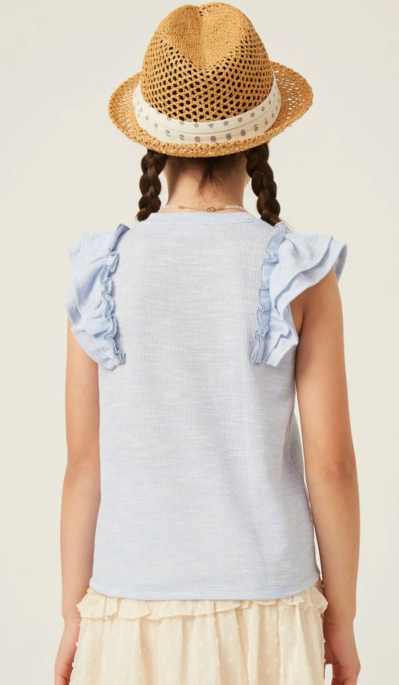 Hayden Girl Marled Textured Tank - Lt Blue