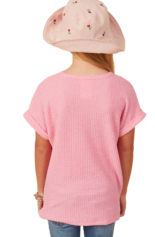 Hayden Girl Textured Rib Kit T-Shirt - pink
