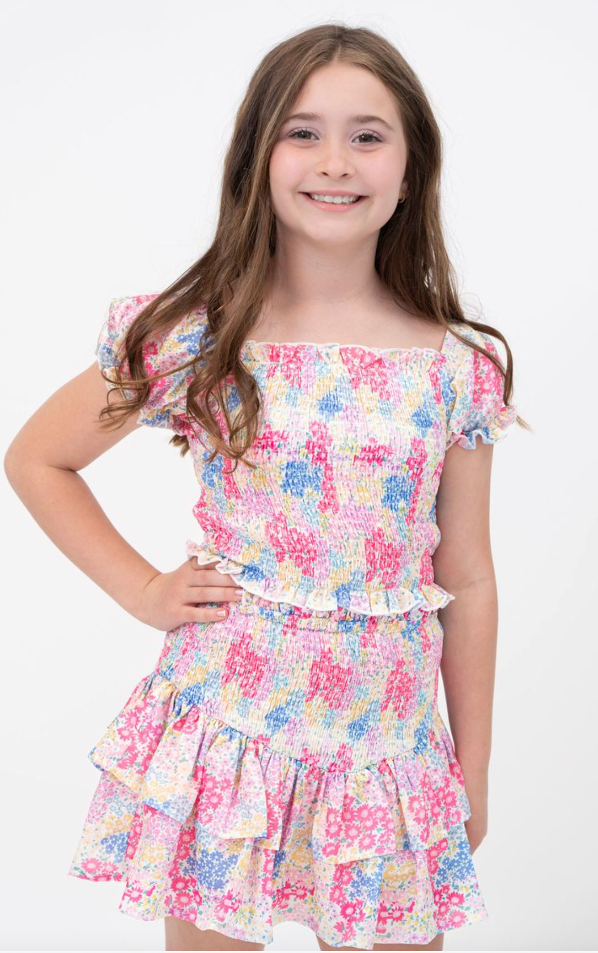 TweenStyle Blooming Ditzy Print Smocked Skirt Set
