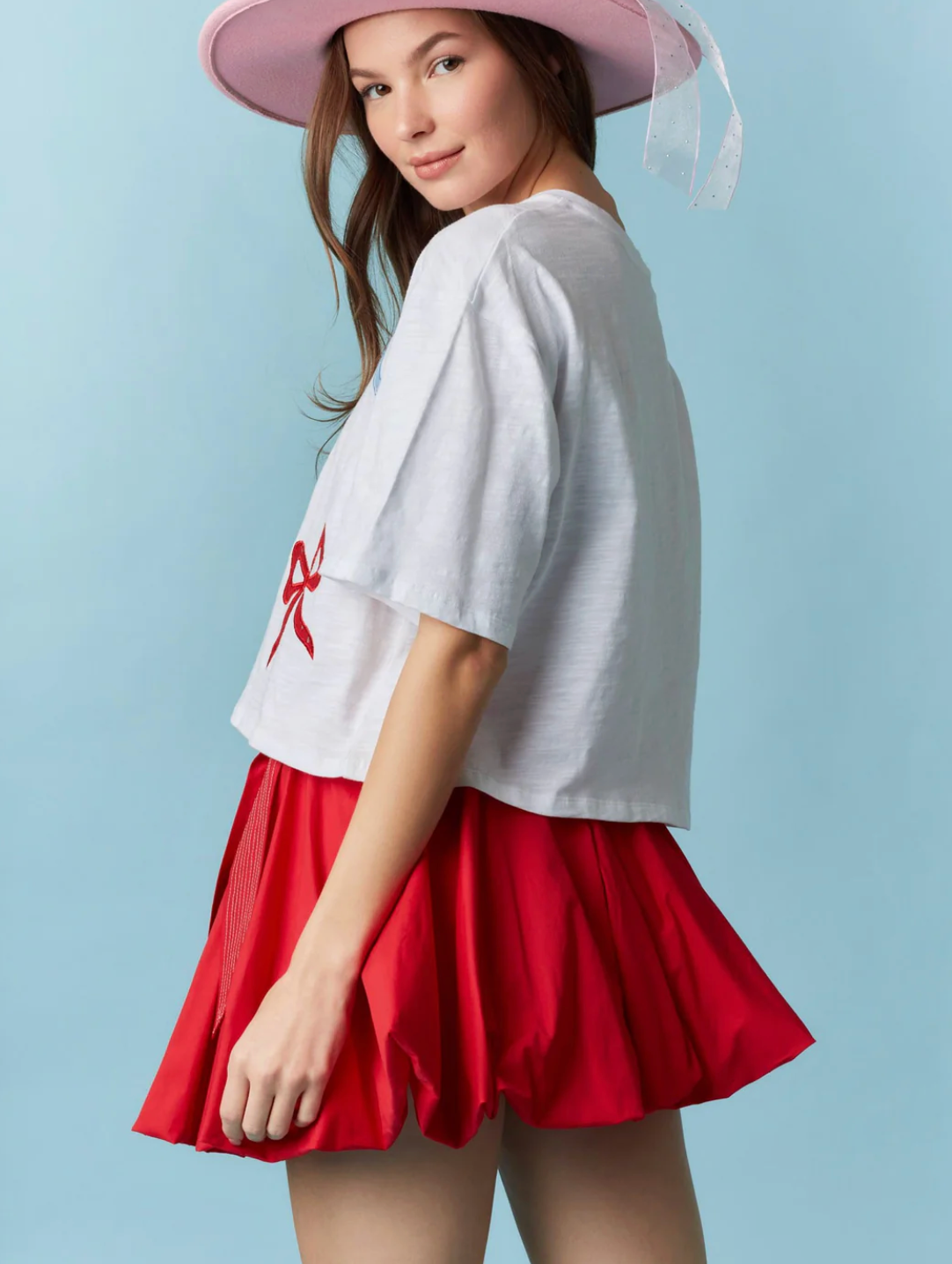 Peach Love Multi Bow Lace Laser Cut Cropped Tee