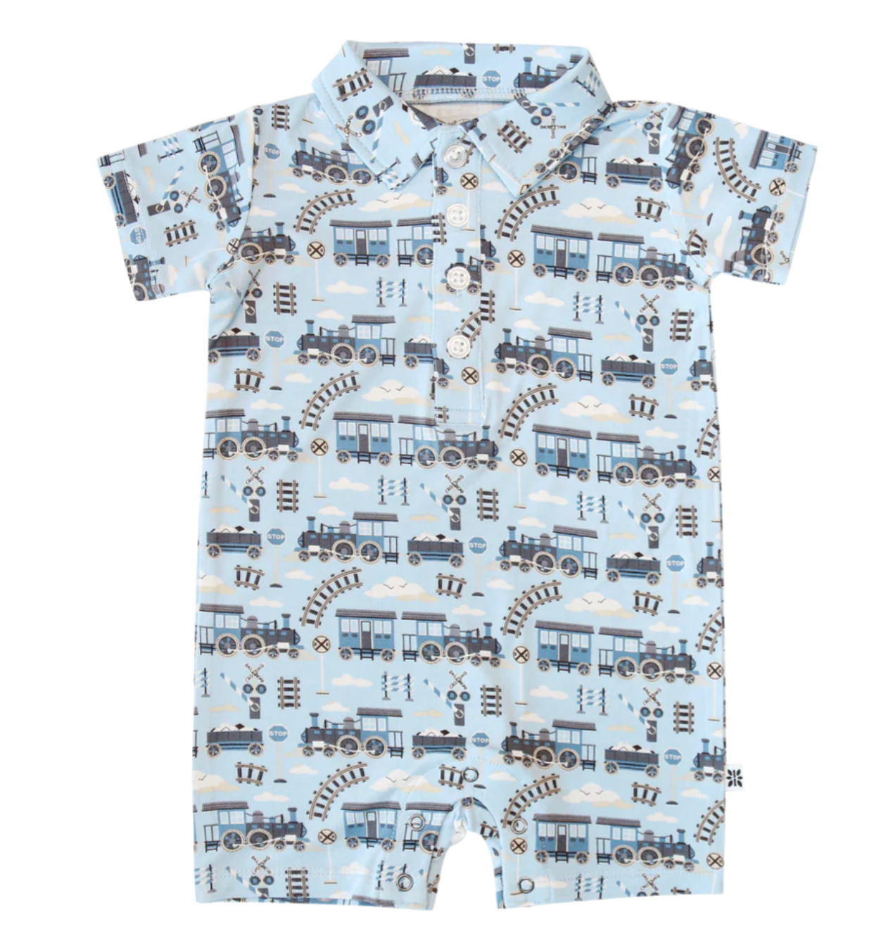 Sweet Bamboo Polo Romper - Choo Choo