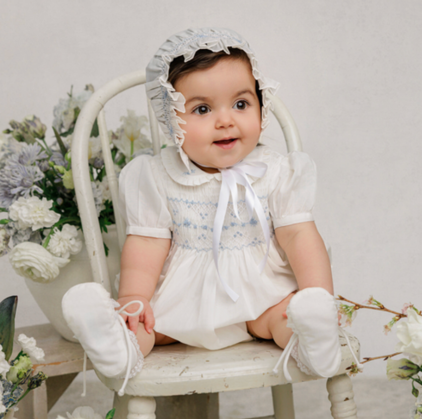 Feltman Bros Girls Heritage Bleu Romper - Ivory