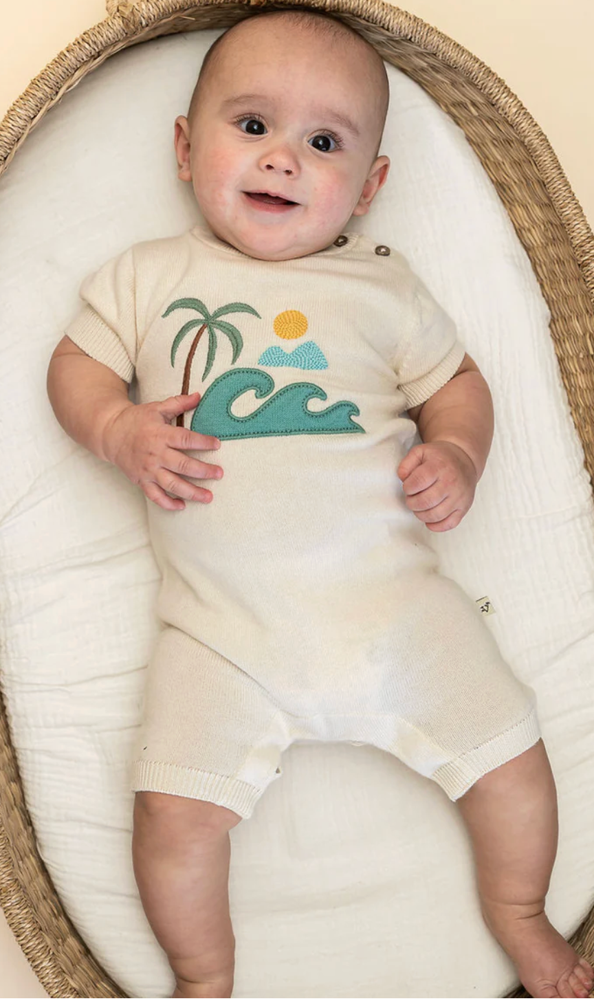 Viverano Beach Embroidered Baby Knit Romper