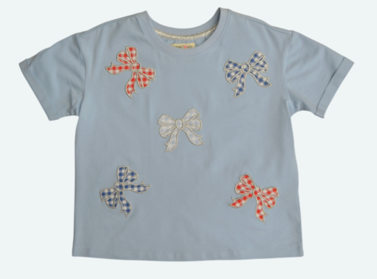 Paper Flower Gingham Bow Patch Tee