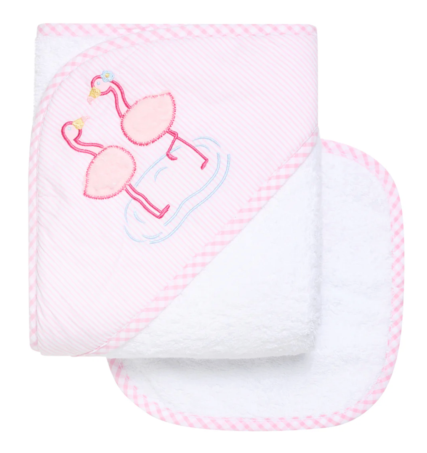 Fluffy Flamingo Hooded Towel & Washcloth Set