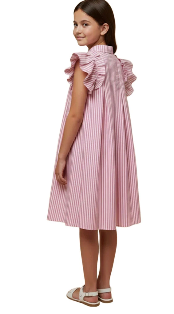 Hayden Girl Button Collared Pinstripe Dress - Pink