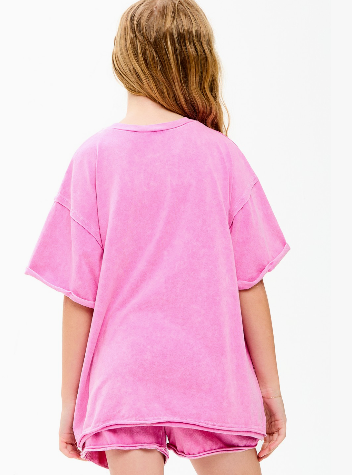 Good Girl Mineral Washed Raw Edge Tee - Pink