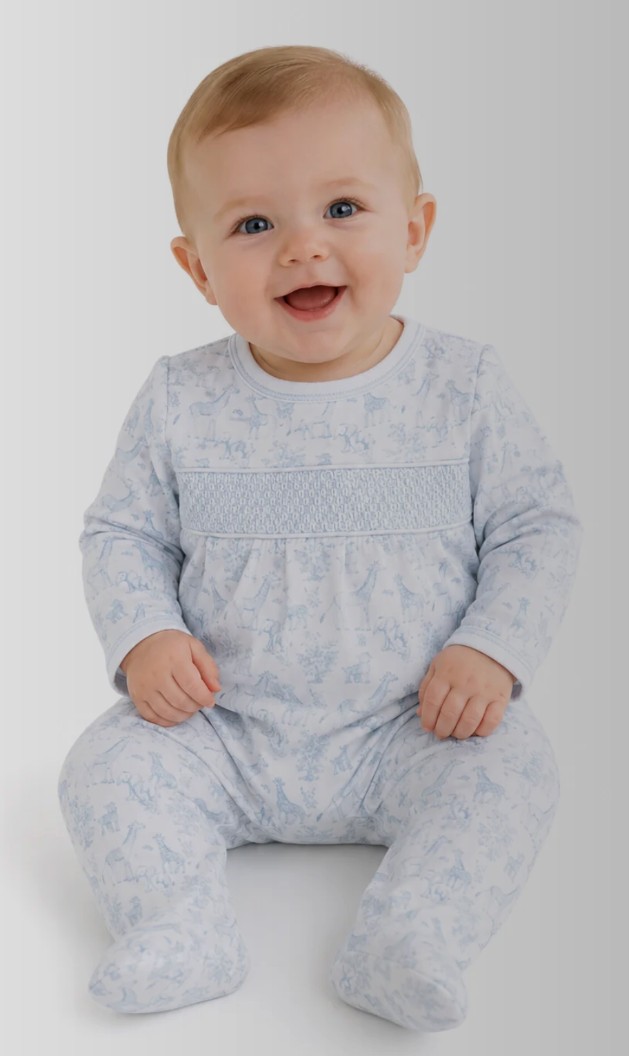 Baby Loren Blue Baby Safari Hand Smocked Footie