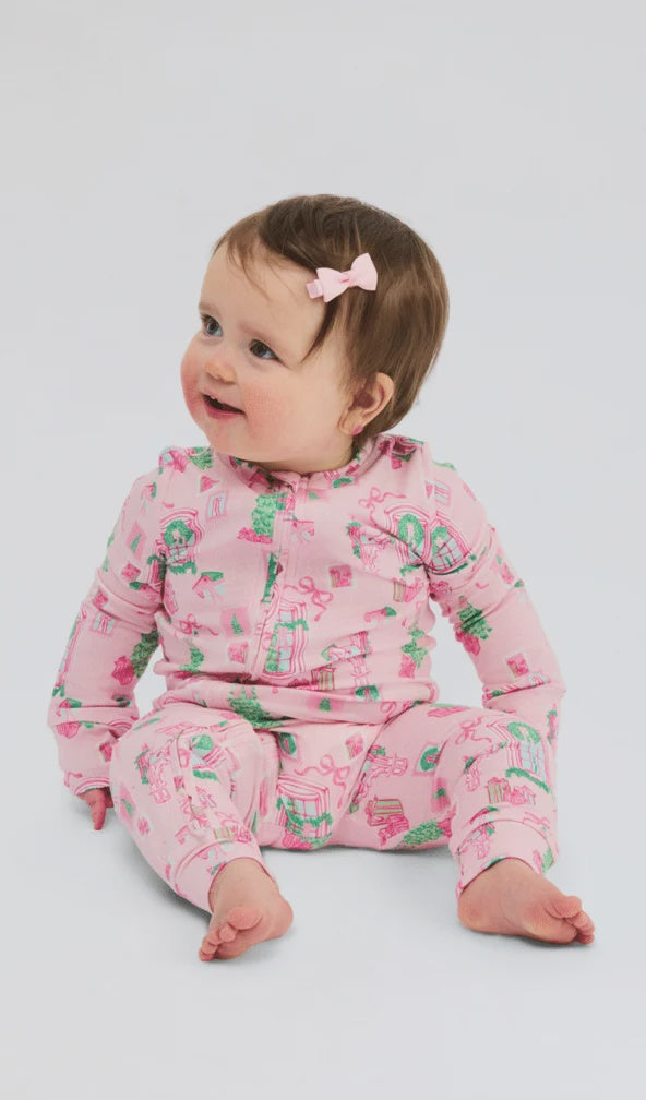 Mary Square Charlotte Baby PJ Onesie Christmas Cottage Pink