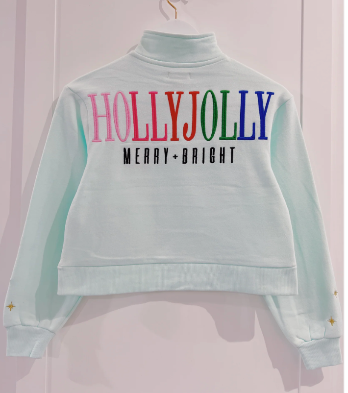 Paper Flower Holly Jolly Embroidery 1/4 zip Sweatshirt