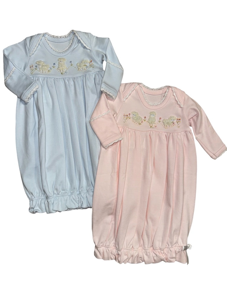 Squiggles Lambs Lap Shoulder Gown Blue