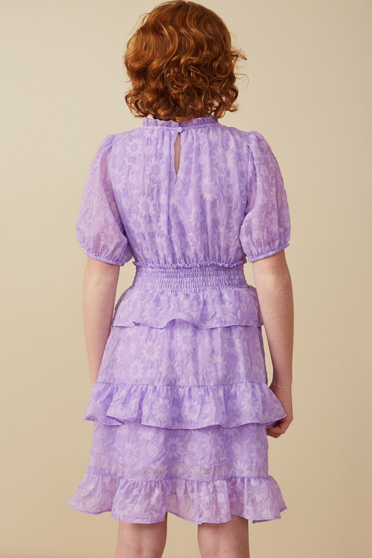 Girls Waterfall Ruffled Chiffon Dress Lavender