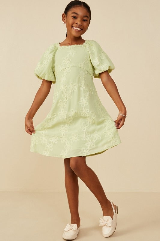 Sage Flower Puff Sleeve Dress