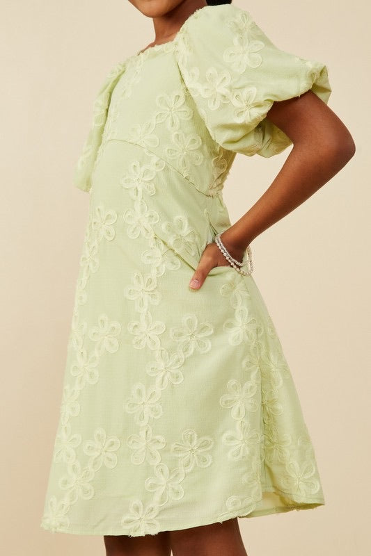 Sage Flower Puff Sleeve Dress